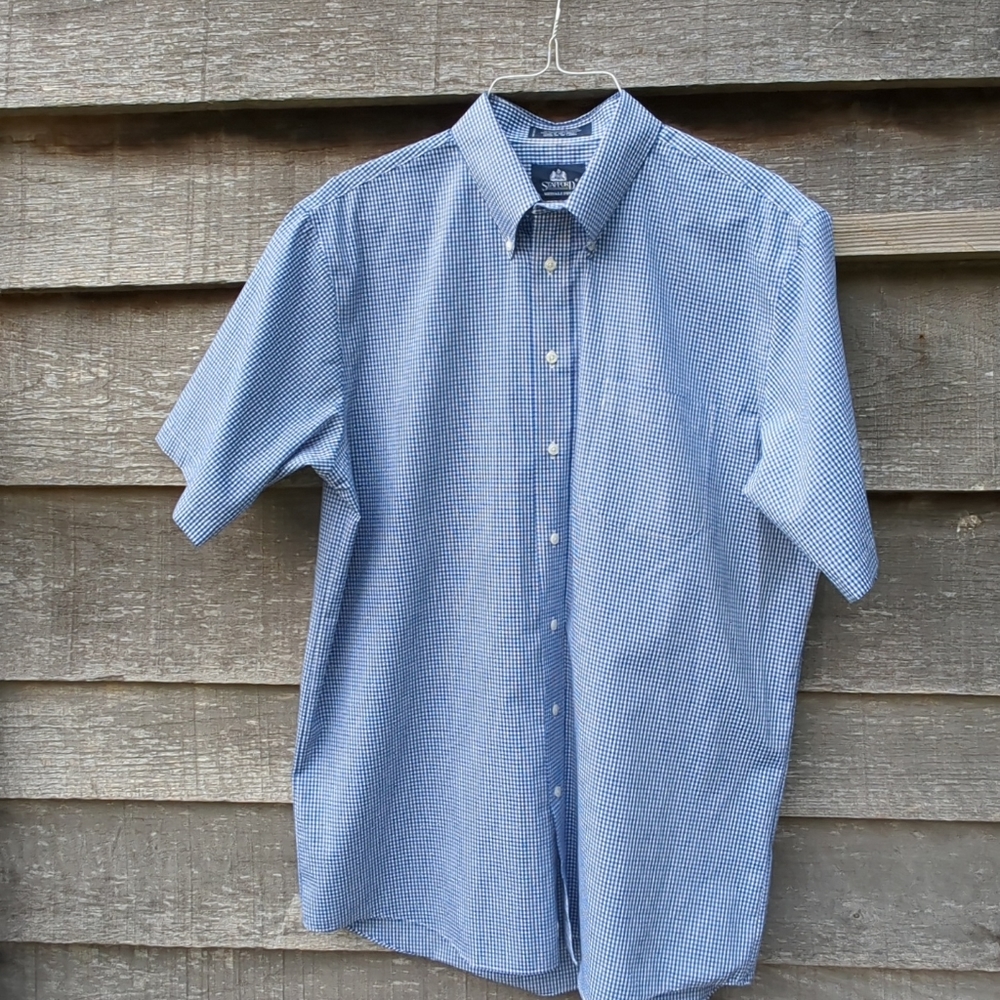 XXSOLDXXStrafford Men's Button Down Shirt Short Sleeve 100% Cotton Size 17 Plaid - Picture 2 of 9